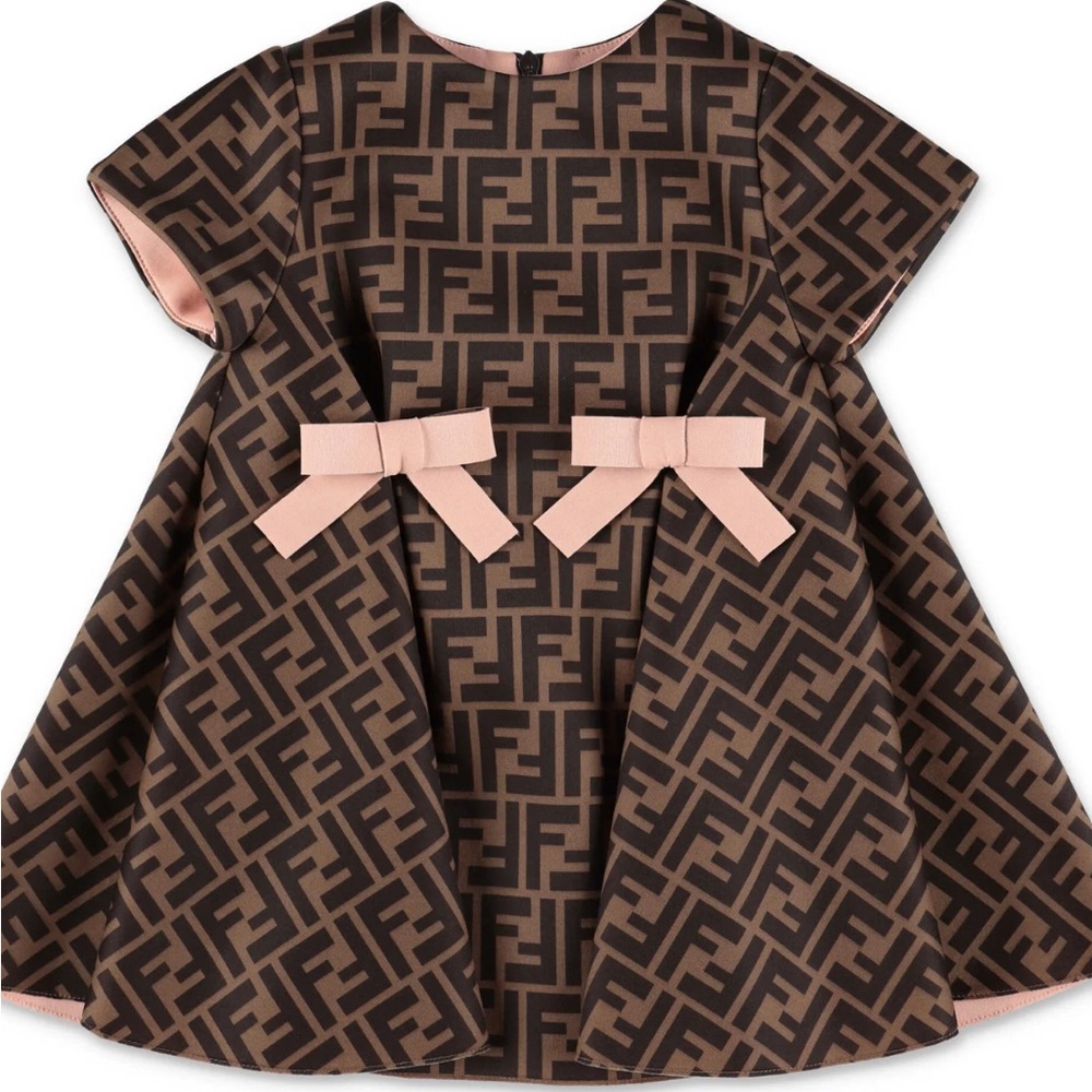 Fendi Logo Pattern Dress with Pink Accents